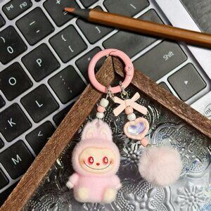 New mini flocked have a seat labubu keychain